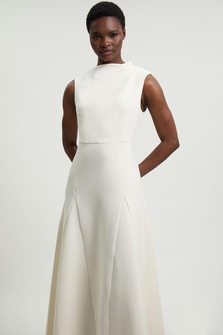 Compact Stretch Tailored Colour Block Full Skirted Midi Dress - Image 2