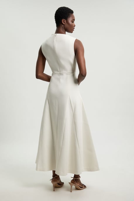 Compact Stretch Tailored Colour Block Full Skirted Midi Dress - Image 3