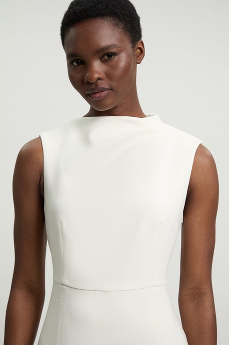 Compact Stretch Tailored Colour Block Full Skirted Midi Dress - Image 4