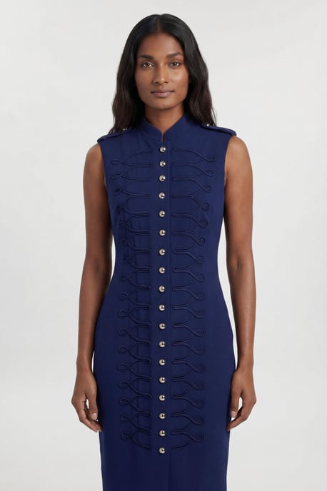 Compact Stretch Button Detail Straight Pencil Dress - Image 2