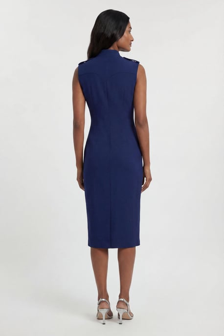 Compact Stretch Button Detail Straight Pencil Dress - Image 3