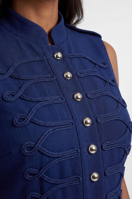 Compact Stretch Button Detail Straight Pencil Dress - Image 4