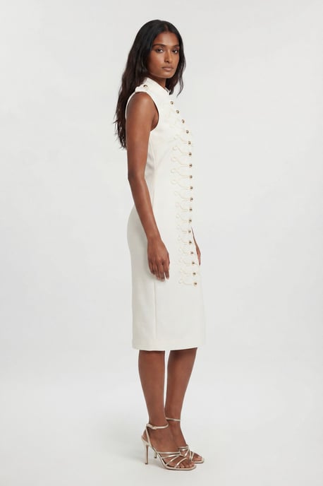Compact Stretch Button Detail Straight Pencil Dress - Image 1