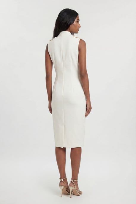 Compact Stretch Button Detail Straight Pencil Dress - Image 2