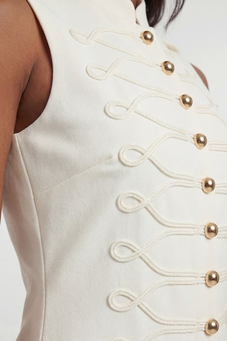 Compact Stretch Button Detail Straight Pencil Dress - Image 3