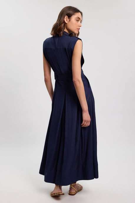 Premium Viscose Linen Belted Woven Midaxi Dress With Gold Hardware Detail - Image 3
