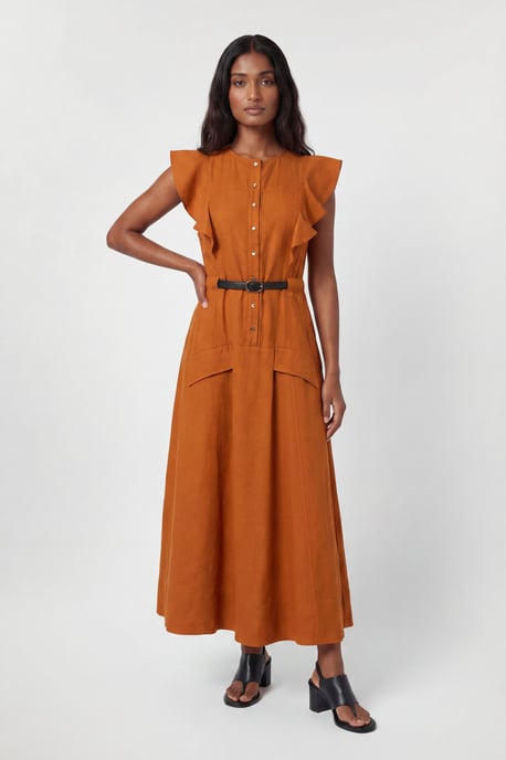 Viscose Linen Woven Halter Neck Midi Dress - Image 1
