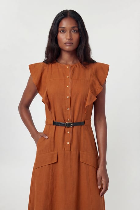 Viscose Linen Woven Halter Neck Midi Dress - Image 2