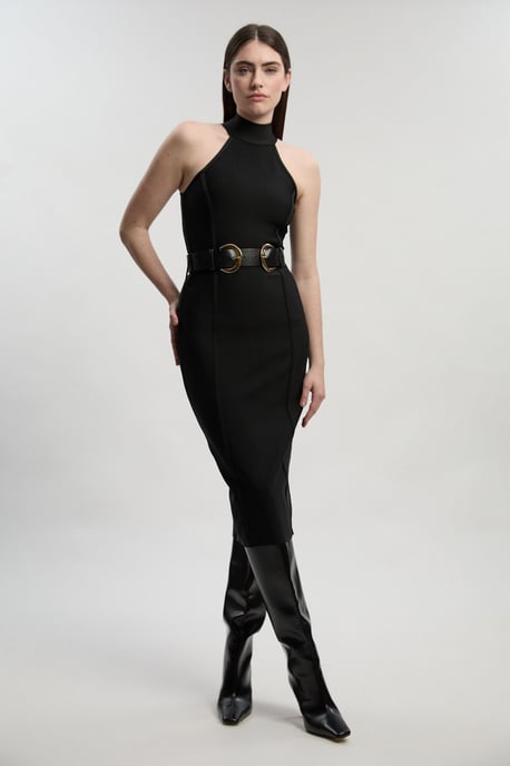 Petite Bandage High Neck Buckle Trim Midi Dress - Image 1