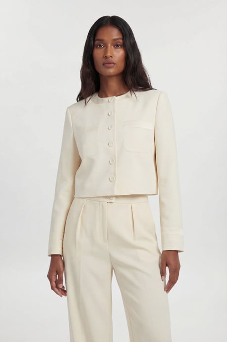 Satin Tux Tailored Collarless Cropped Blazer - Image 1