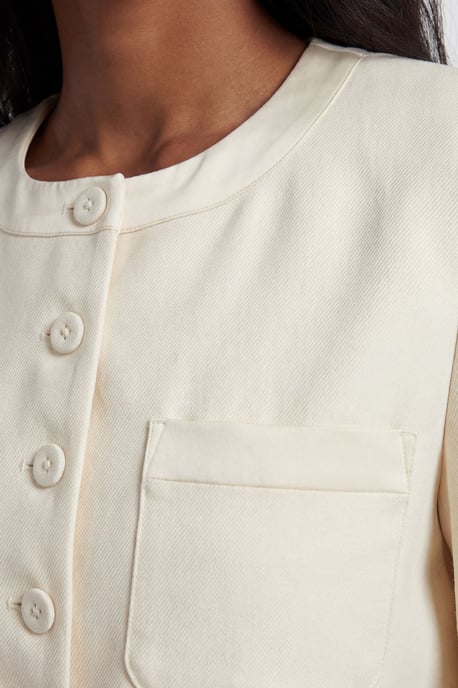 Satin Tux Tailored Collarless Cropped Blazer - Image 2