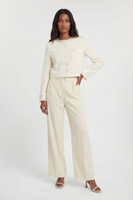 Satin Tux Tailored Collarless Cropped Blazer - Image 4