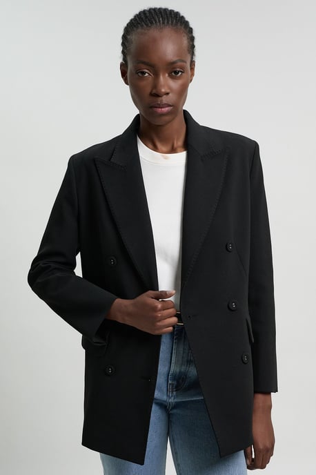 Tailored Double Breasted Ruched Sleeve Blazer - Image 2