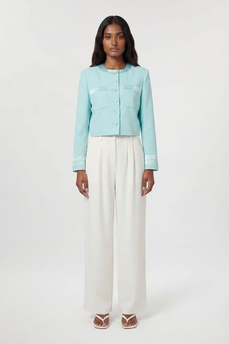 Satin Tux Tailored Collarless Cropped Blazer - Image 1