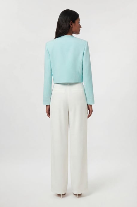 Satin Tux Tailored Collarless Cropped Blazer - Image 3
