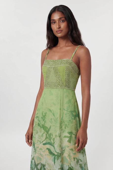 Embellished Ombre Floral Pleated Woven Bandeau Maxi Dress - Image 2
