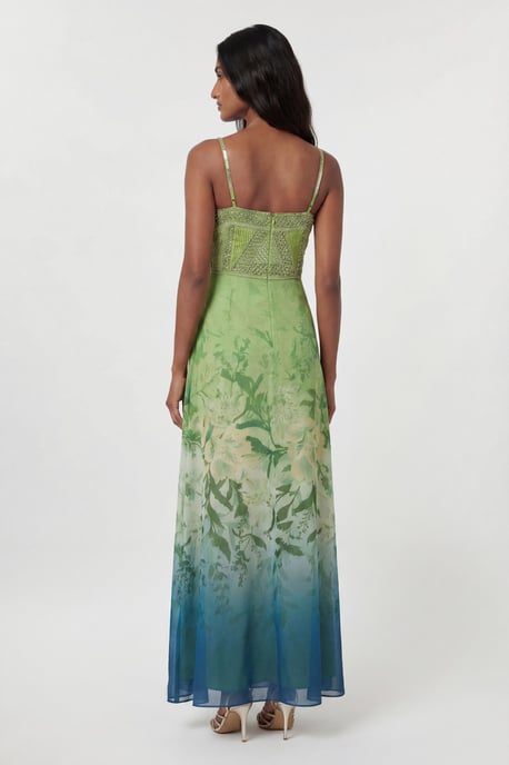 Embellished Ombre Floral Pleated Woven Bandeau Maxi Dress - Image 3