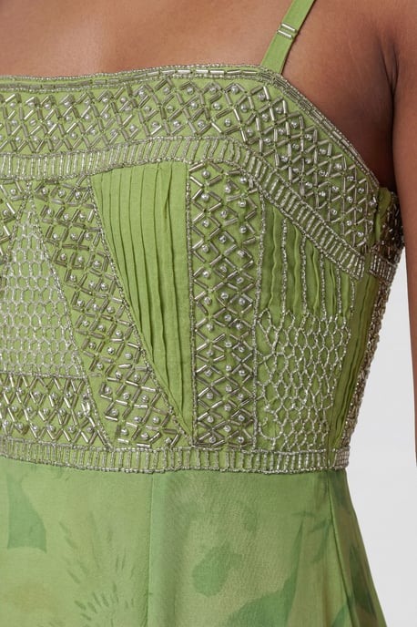 Embellished Ombre Floral Pleated Woven Bandeau Maxi Dress - Image 4
