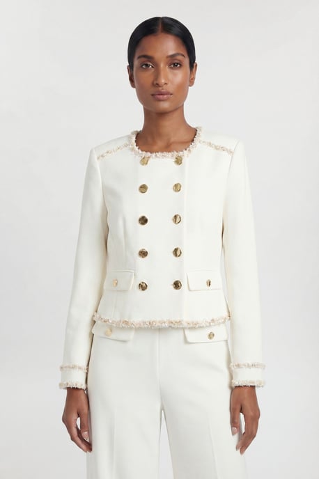 Compact Stretch Embellished Trim Tailored Jacket - Image 2