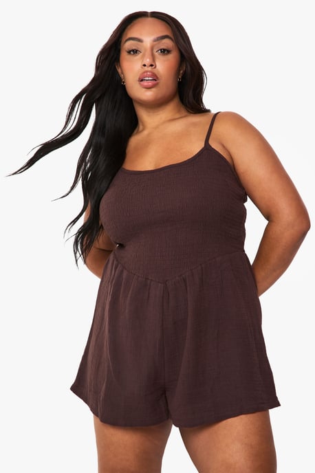 Plus Shirred Cheesecloth Flippy Playsuit - Image 1