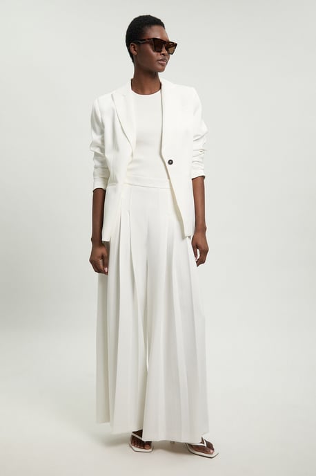 Petite Tailored Structured Crepe Pleated Wide Leg Trousers - Image 1