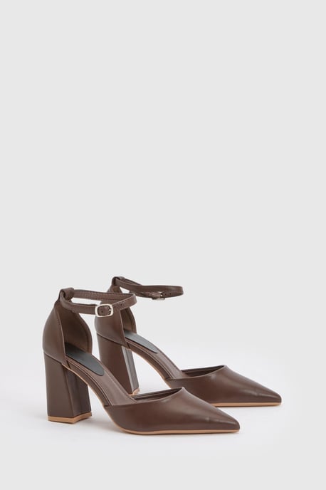 Blanche Ankle Strap Pointed High Block Heel Court Shoes - Image 1