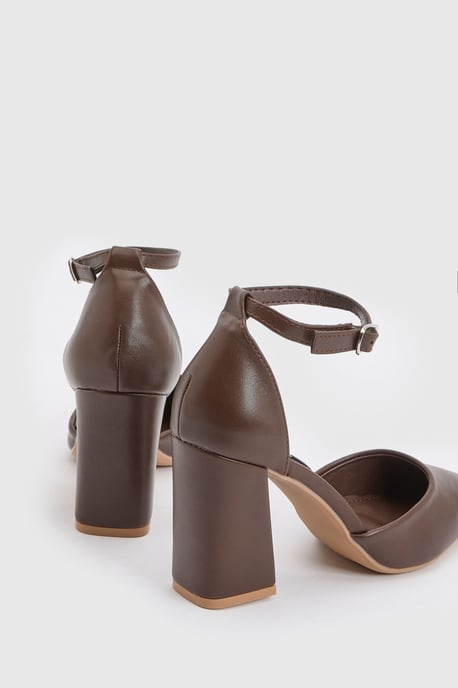 Blanche Ankle Strap Pointed High Block Heel Court Shoes - Image 2