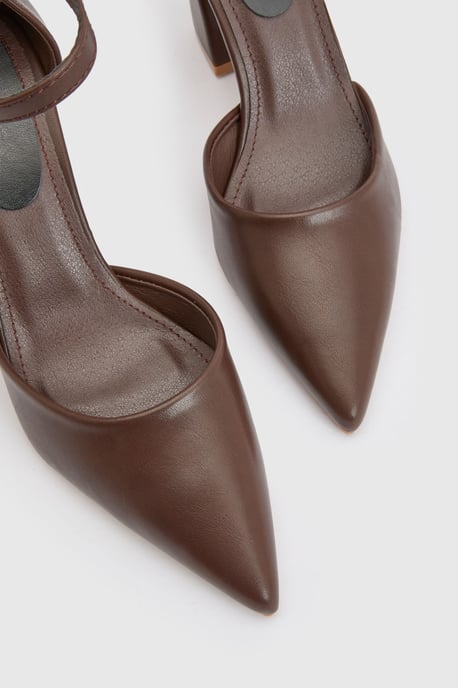 Blanche Ankle Strap Pointed High Block Heel Court Shoes - Image 3