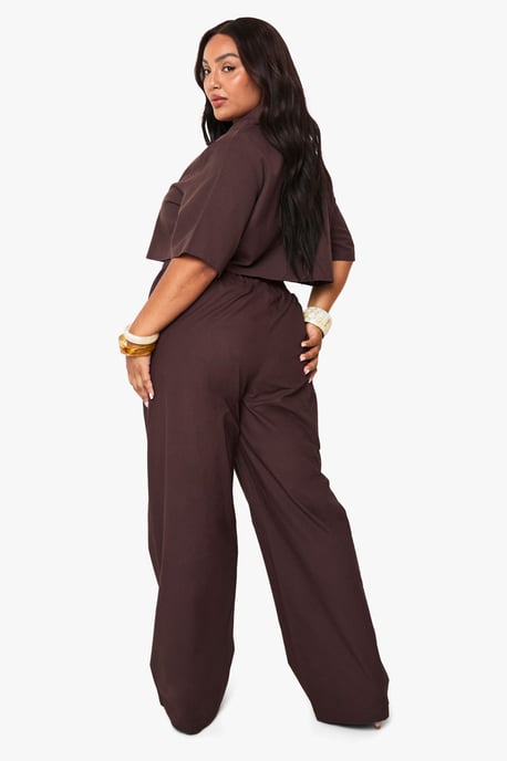 Plus Linen Longline Crop Shirt & Trouser Co Ord - Image 2