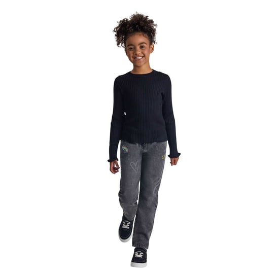 Minoti Effen geribd meisjes Sweatshirt met lange mouwen (Zwart) - Image 4
