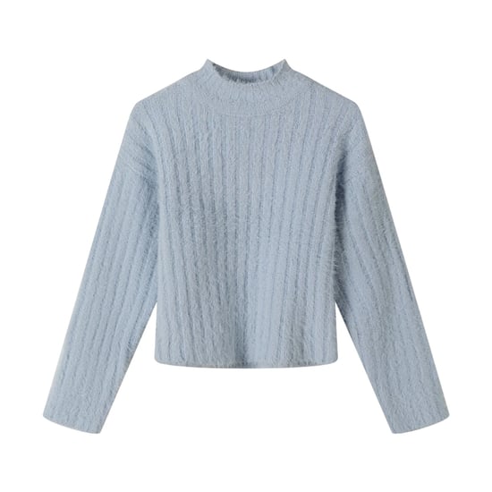 Minoti Meisjes Fluffy Gebreid Sweatshirt met Hoge Hals (Blauw) - Image 1