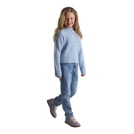 Minoti Meisjes Fluffy Gebreid Sweatshirt met Hoge Hals (Blauw) - Image 4