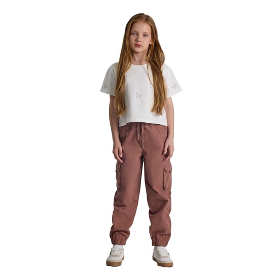 Minoti Katoenen effen cargobroek voor meisjes (Koper) - Image 4