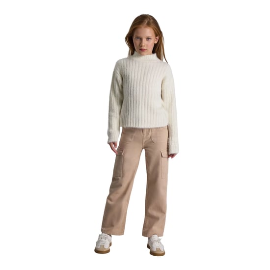 Minoti Meisjes Fluffy Gebreid Sweatshirt met Hoge Hals (Wit) - Image 4