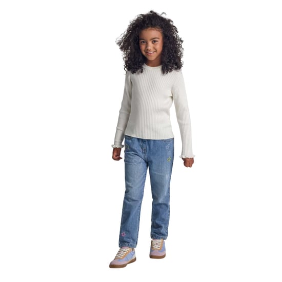 Minoti Effen geribd meisjes Sweatshirt met lange mouwen (Wit) - Image 4