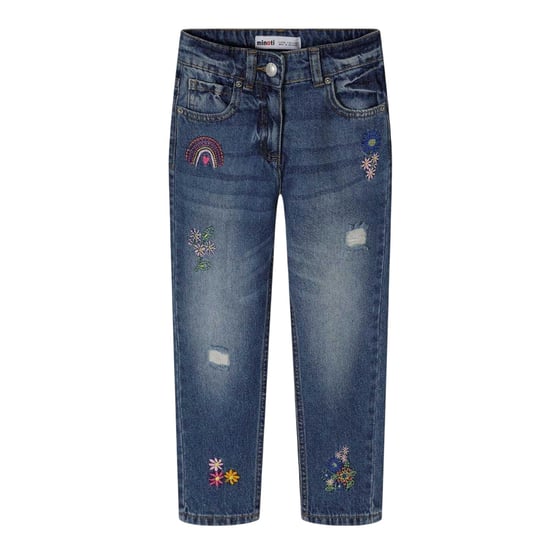 Minoti Rechte meisjesjeans met borduursel (Marine) - Image 1