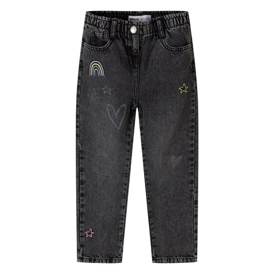 Minoti Geborduurde jeans met elastische taille voor meisjes (Zwart) - Image 1