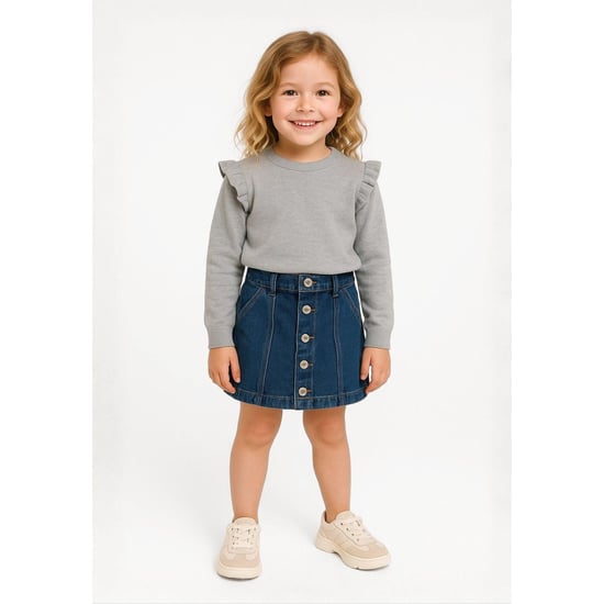 Minoti Effen denim rok met knoopsluiting voor meisjes (Marine) - Image 1