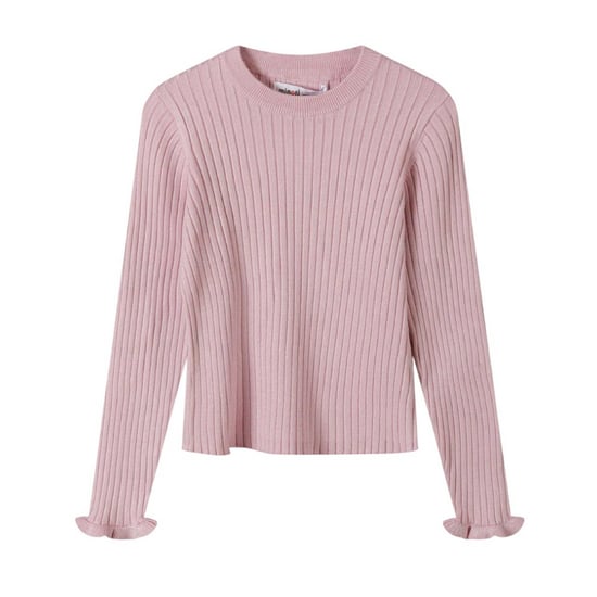 Minoti Effen geribd meisjes Sweatshirt met lange mouwen (Roze) - Image 1