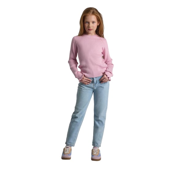 Minoti Effen geribd meisjes Sweatshirt met lange mouwen (Roze) - Image 4