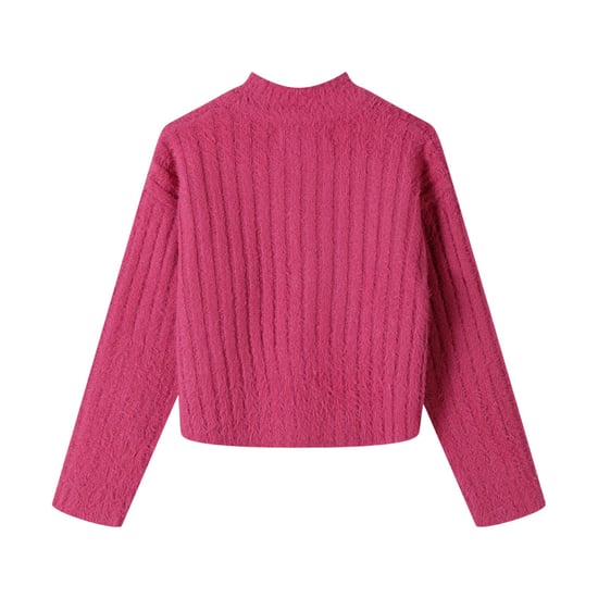 Minoti Meisjes Fluffy Gebreid Sweatshirt met Hoge Hals (Roze) - Image 2