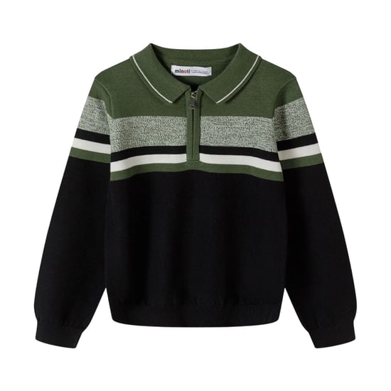 Minoti Jongens Strepen Sweater Top met Kwartrits (Kaki Groen) - Image 1