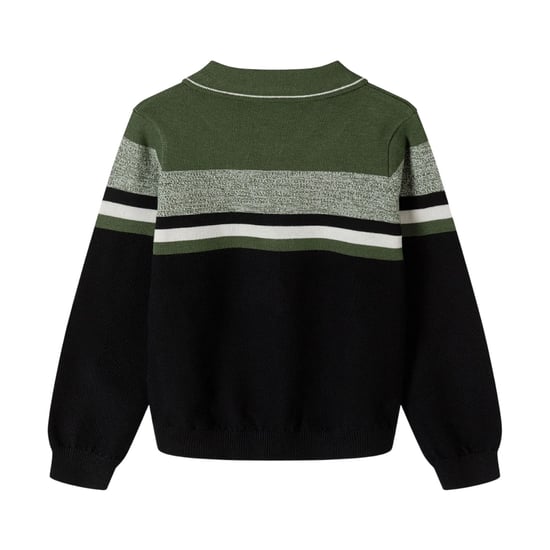 Minoti Jongens Strepen Sweater Top met Kwartrits (Kaki Groen) - Image 2