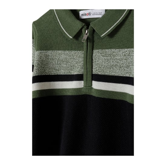 Minoti Jongens Strepen Sweater Top met Kwartrits (Kaki Groen) - Image 3