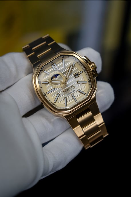 INVICTA Reserve 50092 Herenhorloge - Automatisch Uurwerk - Roestvrij Staal met Gouden Wijzerplaat - 45 mm - Image 5