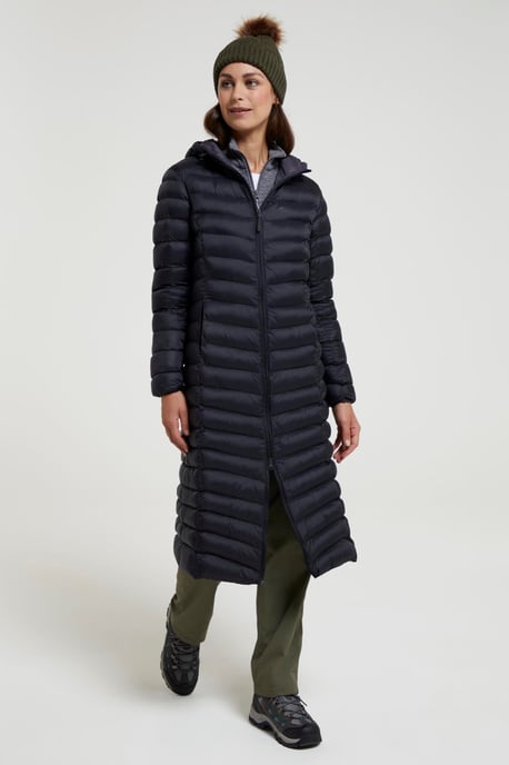 'Florence' Women's Extra Long Padded Jacket Water Resistant Winter Coat Black - Image 1