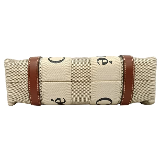Chloé Small Woody Tote Bag in Beige Cotton Canvas - Image 4