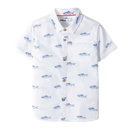Minoti Jongens Bedrukt Popeline Shirt Met Korte Mouwen (Wit) - Image 1