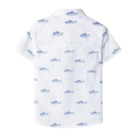 Minoti Jongens Bedrukt Popeline Shirt Met Korte Mouwen (Wit) - Image 2