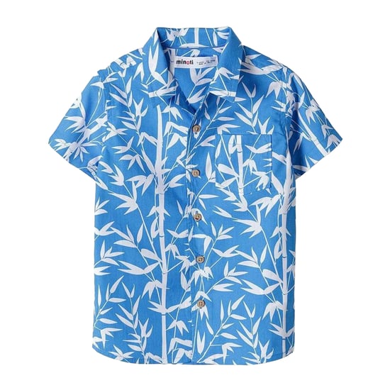 Minoti Jongens Bedrukt Popeline Shirt Met Korte Mouwen (Blauw) - Image 1